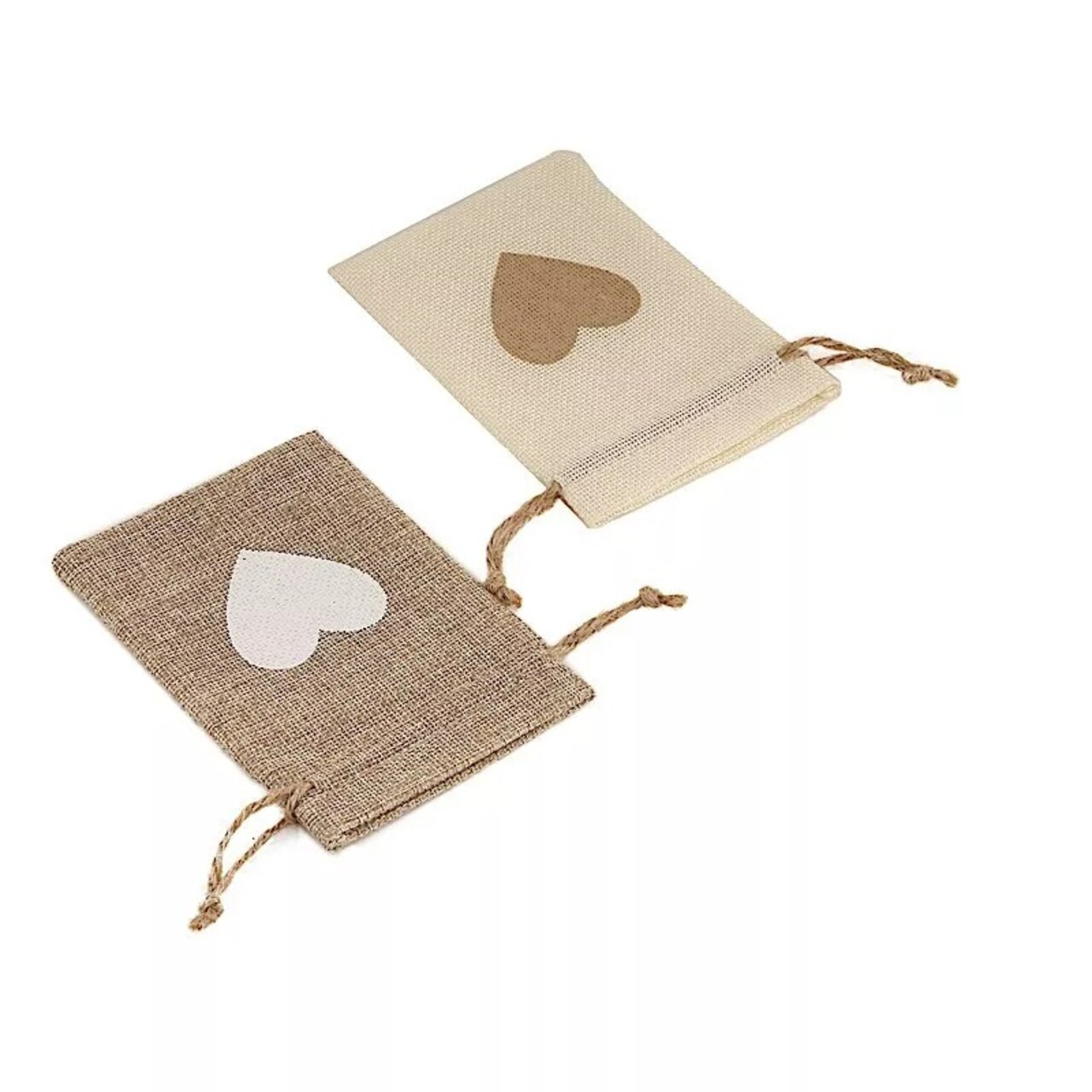 20 Natural Ivory Faux Burlap FAVOR BAGS Heart Design Party Events Decorations